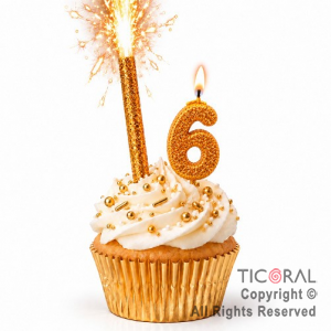 SET BENGALA Y VELA NUMERAL NUMERO 6 CON GIBRE ORO